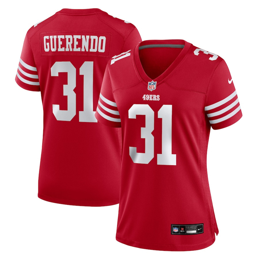 Isaac Guerendo 31 San Francisco 49ers Game Scarlet NFL Jersey Women's