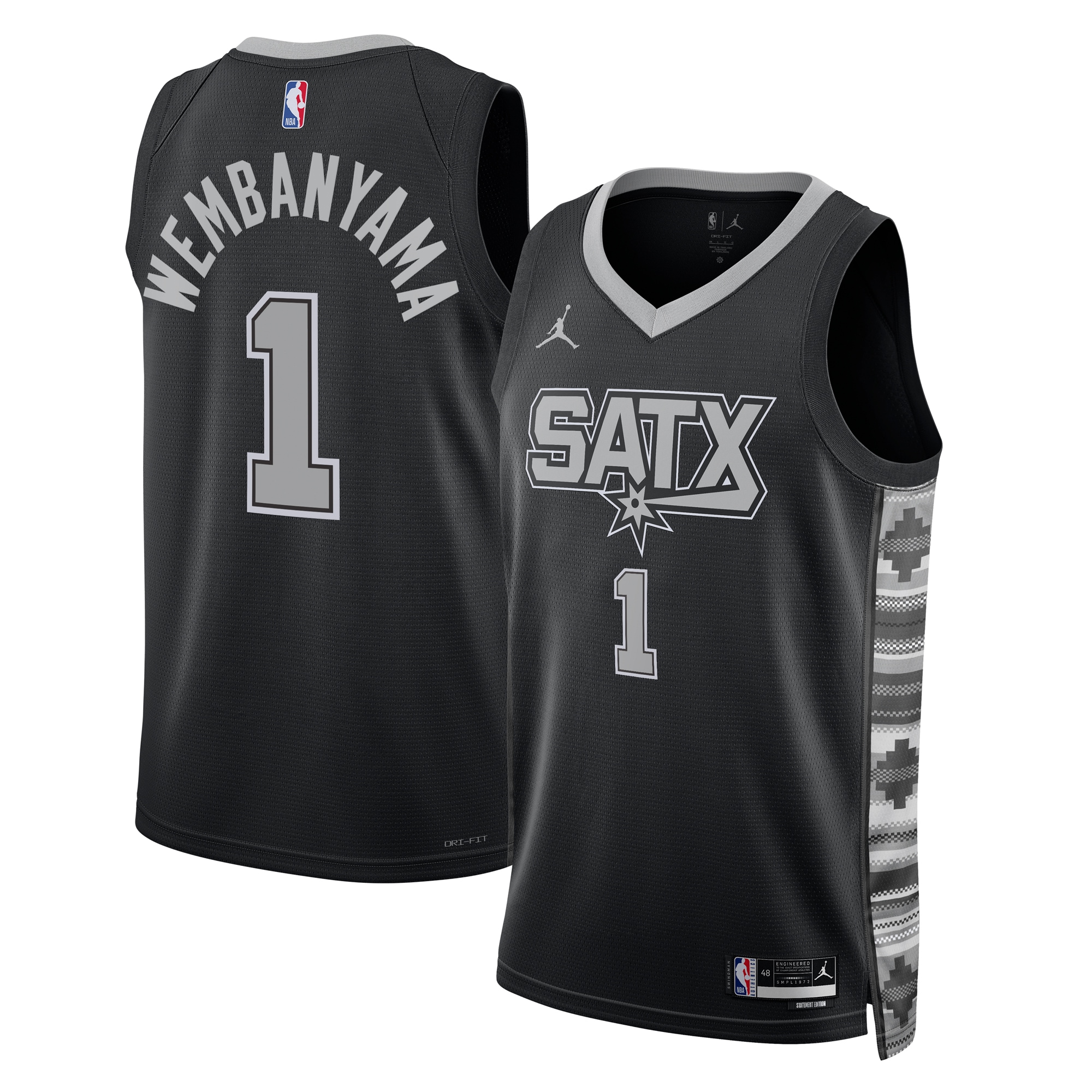San Antonio Spurs Jordan Statement Swingman 2023 Draft First Round Pick Black Victor Wembanyam Unisex NBA Jersey Unisex