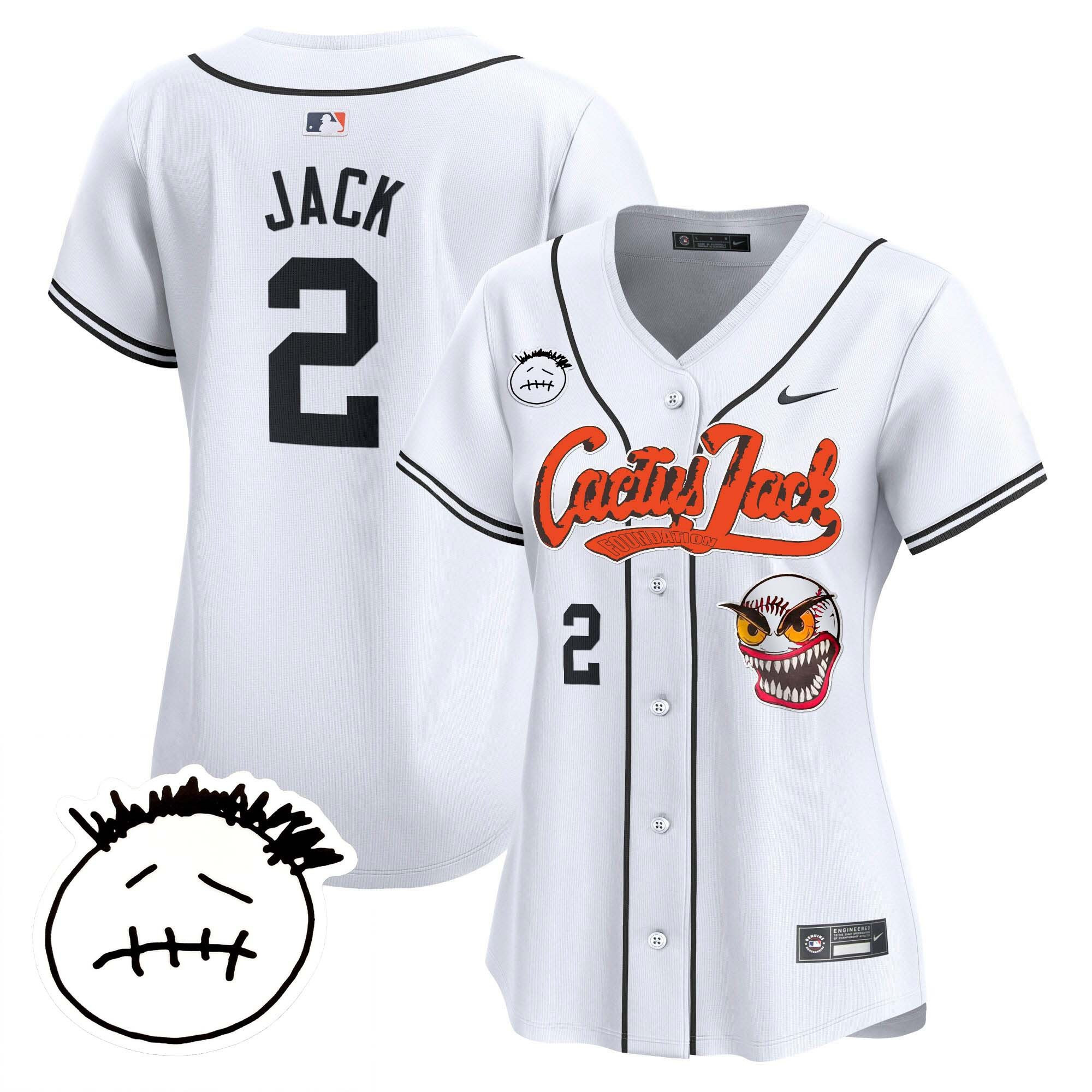 Jack 2 Houston Astros Cactus Jack Patch V3 White MLB Jersey Women's