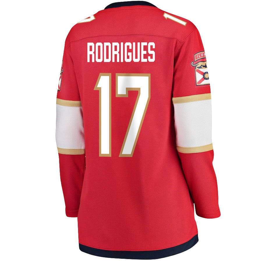 Evan Rodrigues 17 Florida Panthers 2024 STANLEY CUP Final Home Breakaway Red NHL Jersey Women's