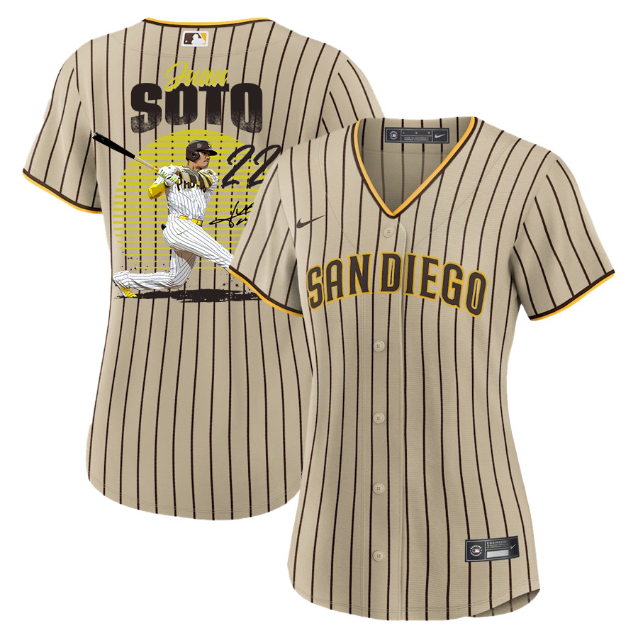 Juan Soto 22 San Diego Padres Signed Hit 2023 Alternate Player Tan MLB Jersey Women's