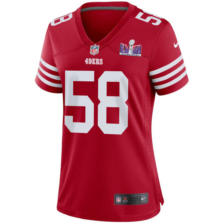 Alex Barrett 58 San Francisco 49ers Super Bowl LVIII Patch Game Scarlet NFL Jersey Women's