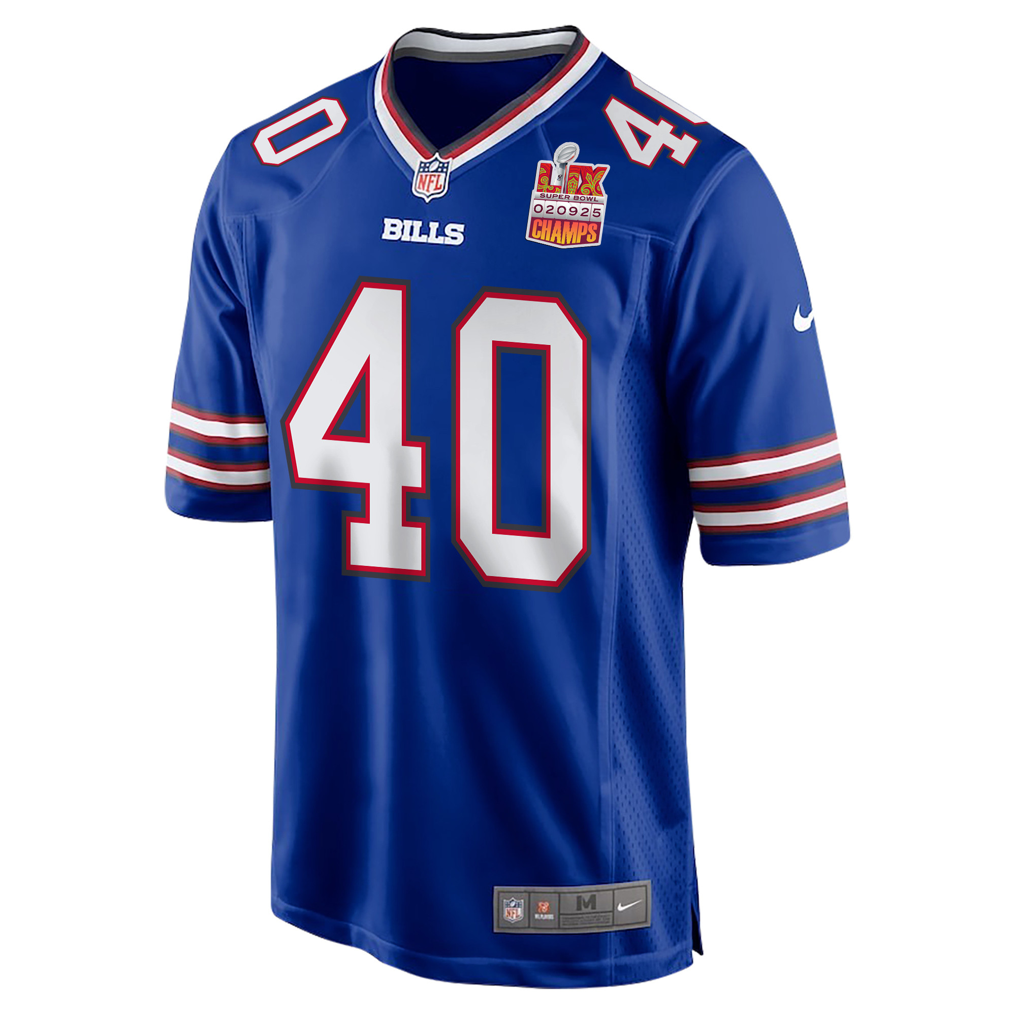 Von Miller 40 Buffalo Bills Super Bowl LIX Champions Patch Game Royal NFL Jersey Men's