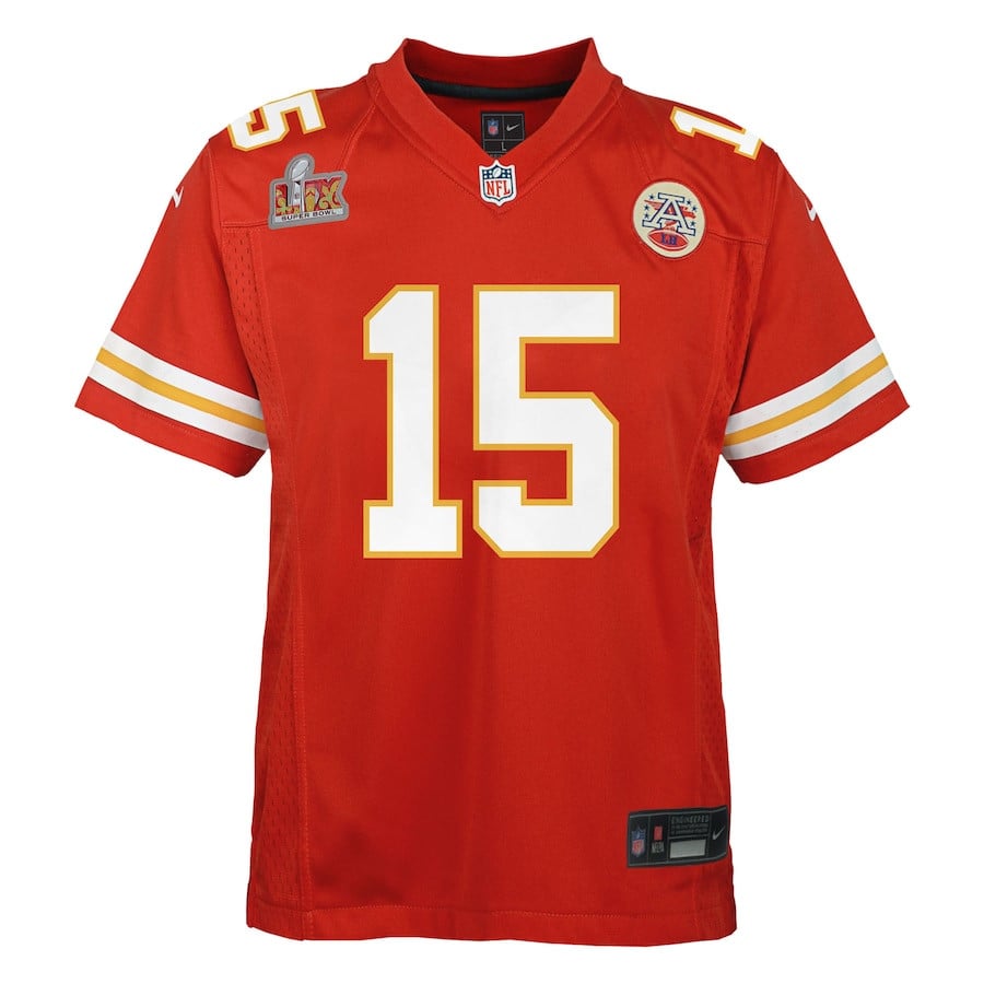 Patrick Mahomes 15 Kansas City Chiefs Super Bowl LIX Game Player Red NFL Jersey Youth