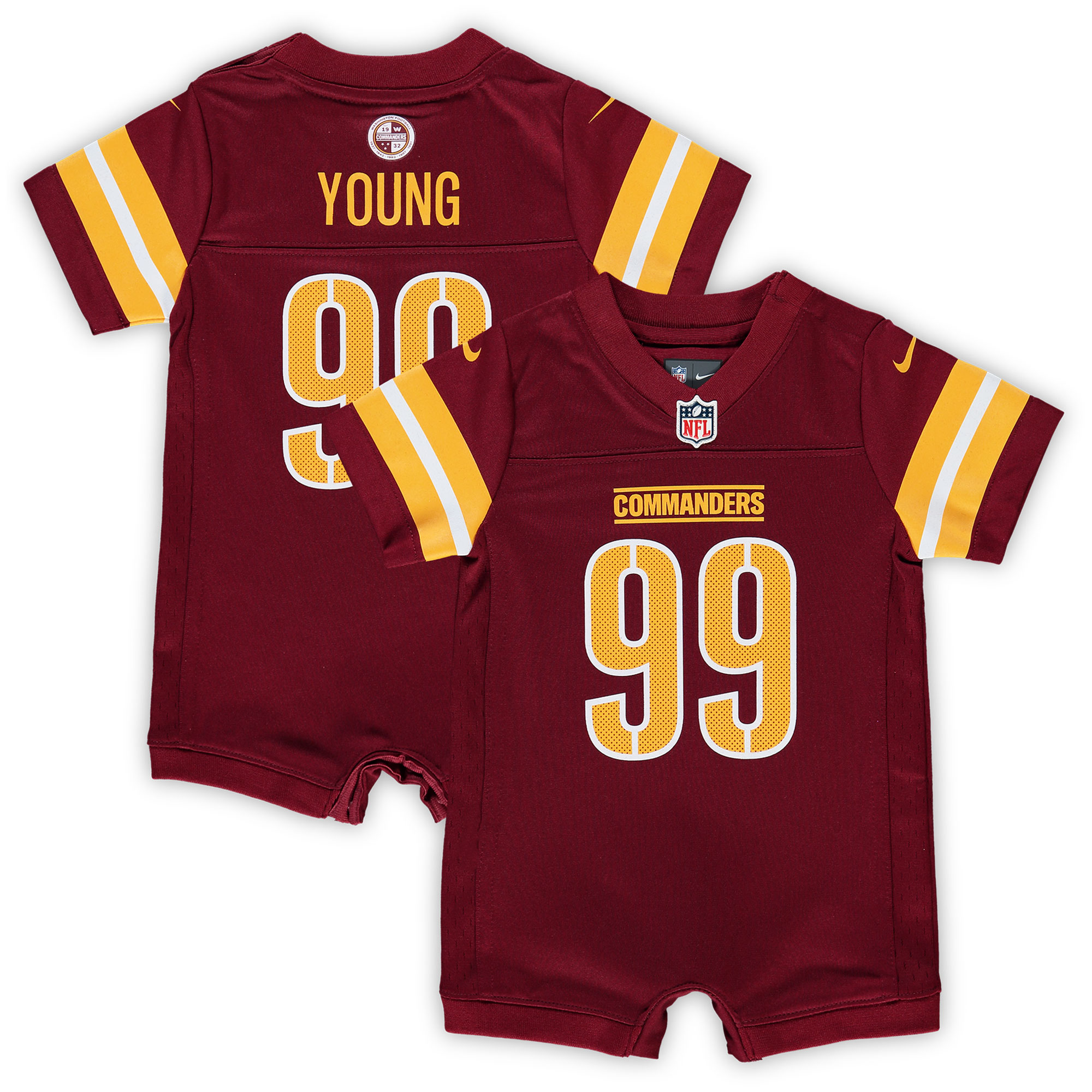 Newborn Infant Washington Commanders Chase Young Burgundy Game Romper NFL Jersey Men's