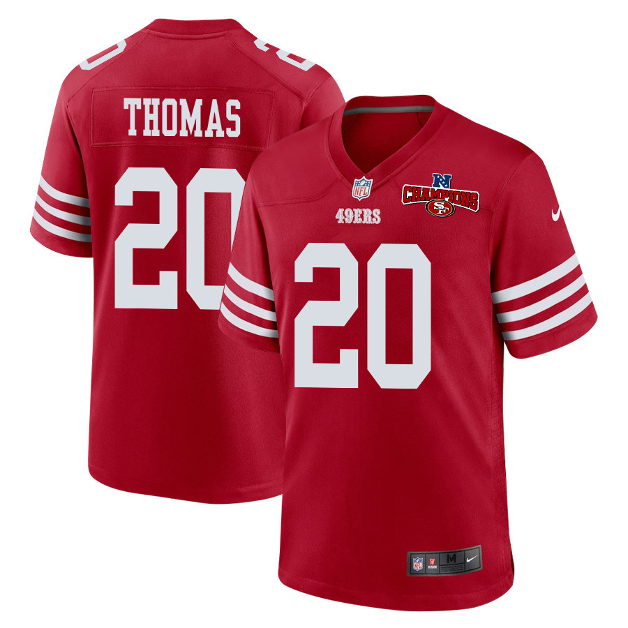 Ambry Thomas 20 San Francisco 49ers NFC Champions Patch Game Scarlet NFL Jersey Men's