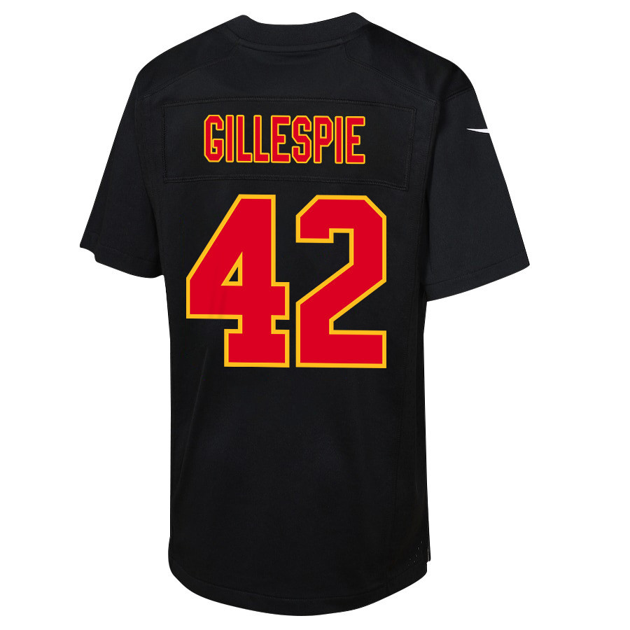Tyree Gillespie 42 Kansas City Chiefs Super Bowl LVIII Champions 4X Fashion Game Carbon Black NFL Jersey Youth
