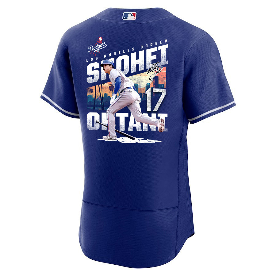 Shohei Ohtani 17 Los Angeles Dodgers Signed Homerun 2023 Alternate ELITE Royal MLB Jersey Men's