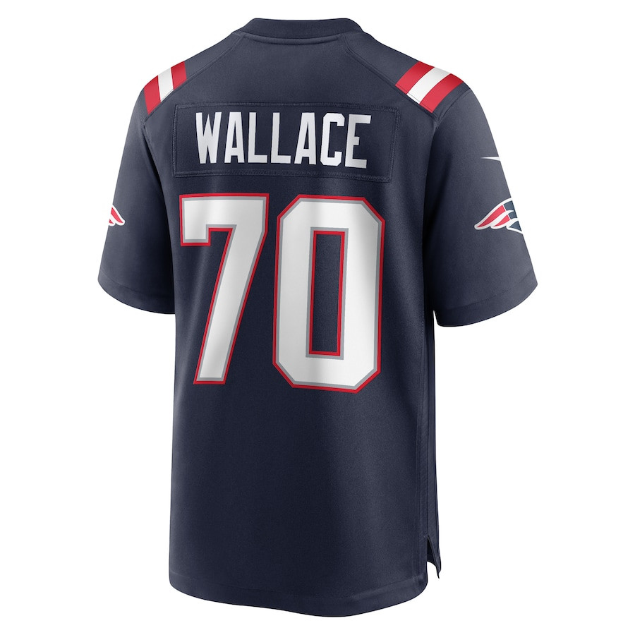 Caedan Wallace 70 New England Patriots Team Game Navy NFL Jersey Men's