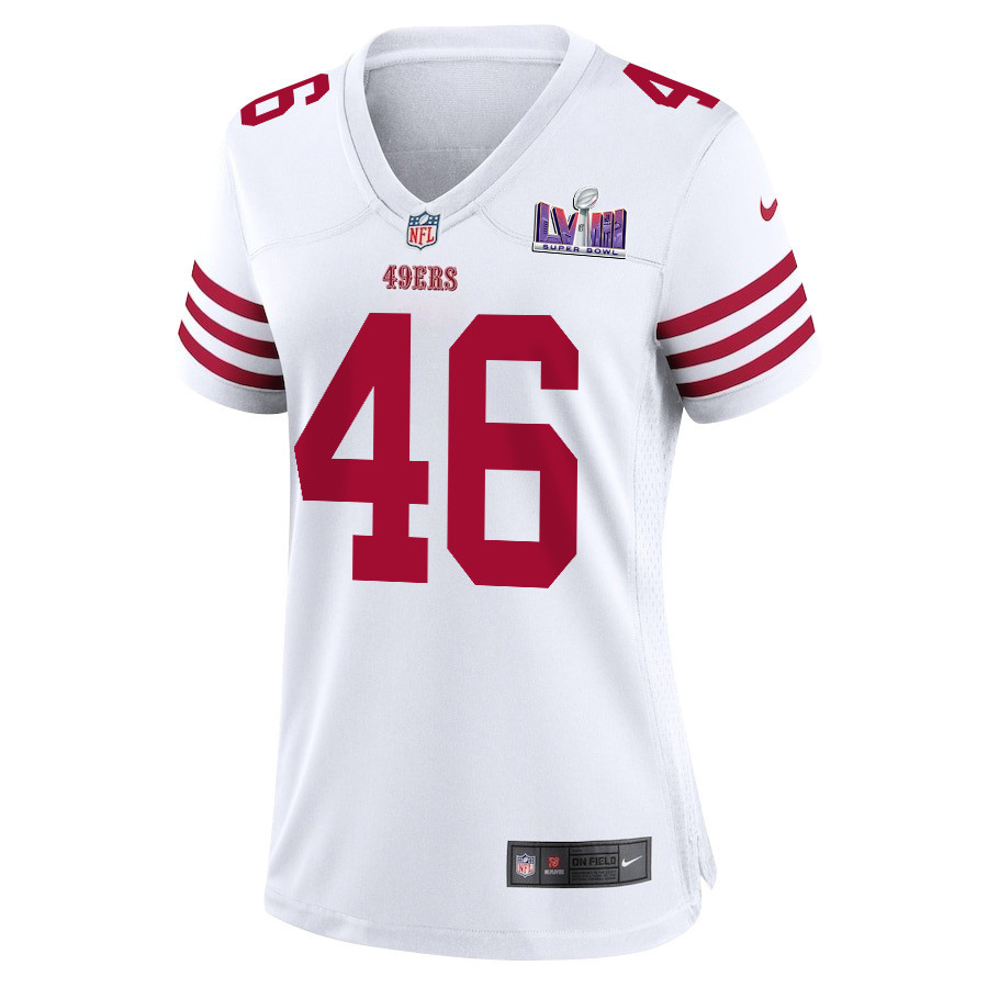 Taybor Pepper 46 San Francisco 49ers Super Bowl LVIII Patch Game White NFL Jersey Women's