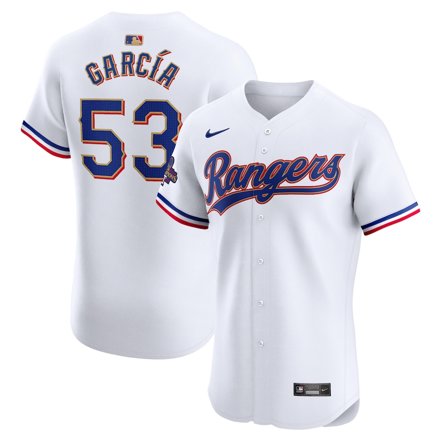 Adolis Garcia Texas Rangers 2024 Gold Collection Elite Player Jersey White
