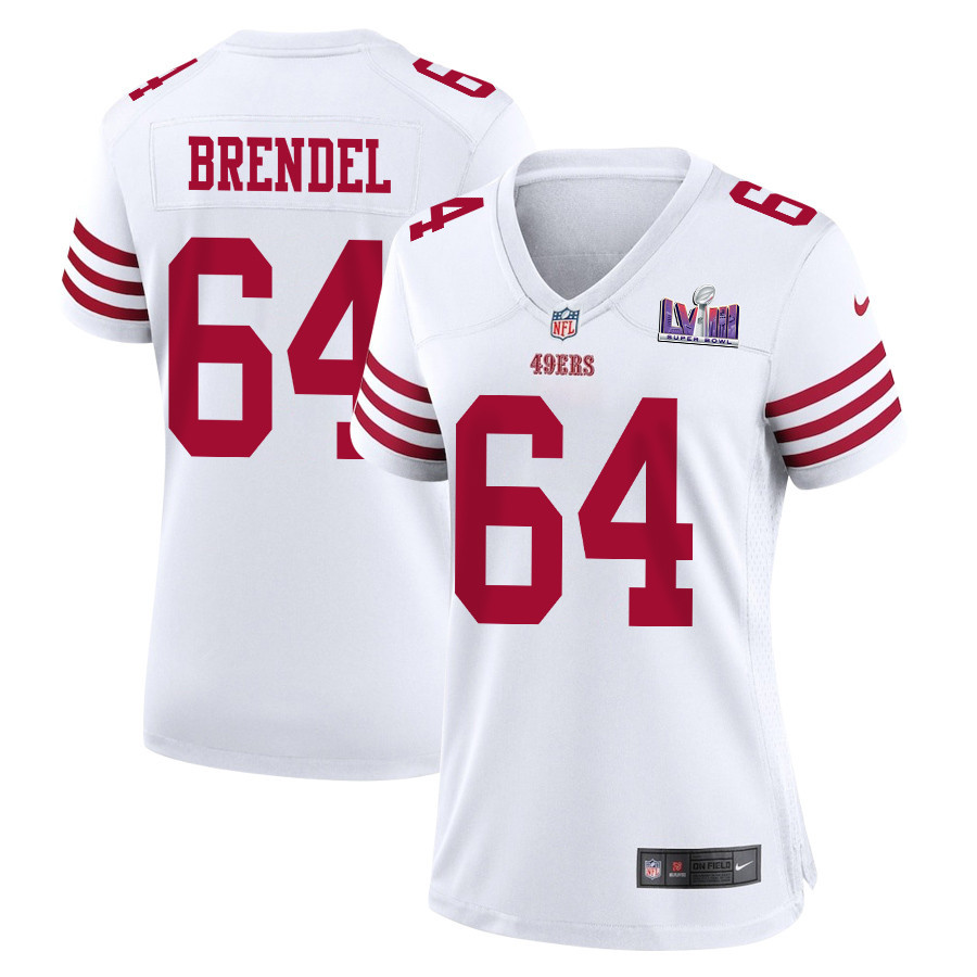 Jake Brendel 64 San Francisco 49ers Super Bowl LVIII Patch Game White NFL Jersey Women's