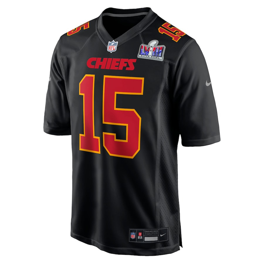 Patrick Mahomes 15 Kansas City Chiefs Super Bowl LVIII Fashion Game Carbon Black NFL Jersey Men's