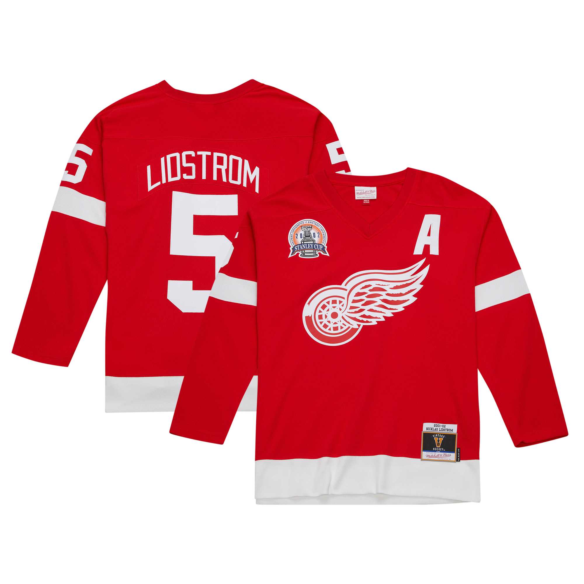 Detroit Red Wings Nicklas Lidstrom Mitchell Ness Red Alternate Captain Patch 2001/02 Blue Line Player NHL Jersey Men's