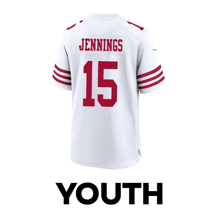 Jauan Jennings 15 San Francisco 49ers Super Bowl LVIII Patch Game White NFL Jersey Youth
