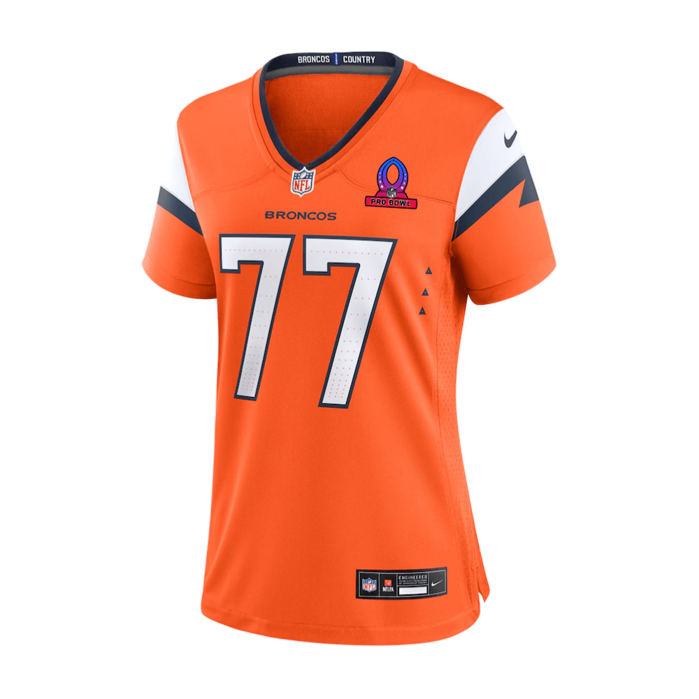 Quinn Meinerz 77 Denver Broncos 2025 Pro Bowl Patch Game Orange NFL Jersey Women's
