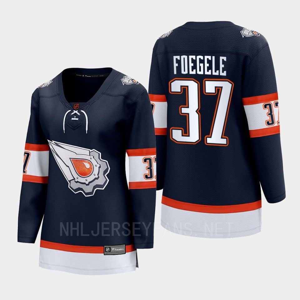 Warren Foegele 37 Edmonton Oilers 2022 Special Edition 2.0 Breakaway Player Retro Navy NHL Jersey Women's