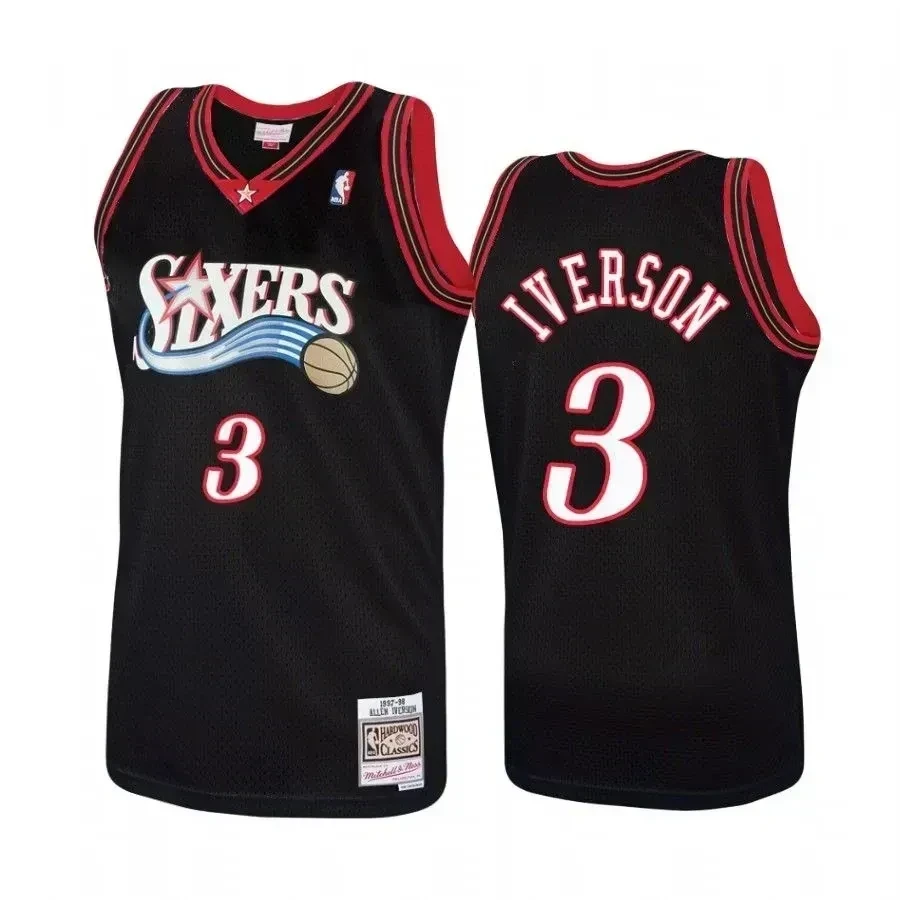 Philadelphia 76ers 3 Allen Iverson Hardwood Classics Black NBA Jersey Men's