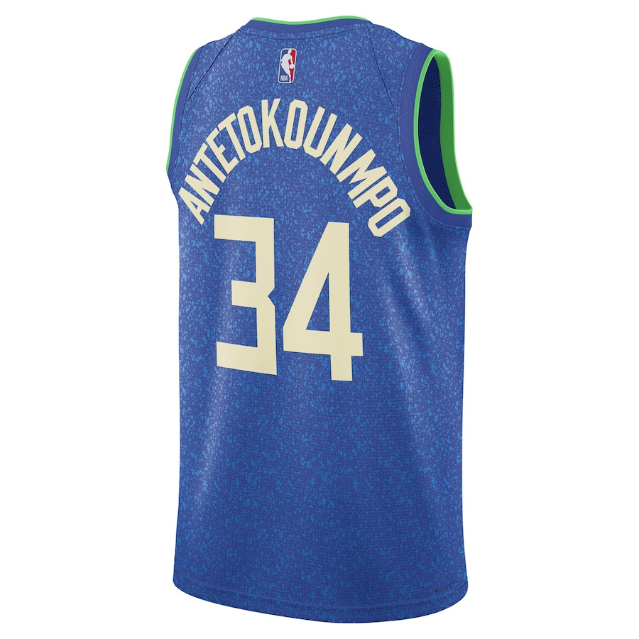 Giannis Antetokounmpo 34 Milwaukee Bucks 2023/24 Swingman City Editio Unisex Blue NBA Jersey Unisex