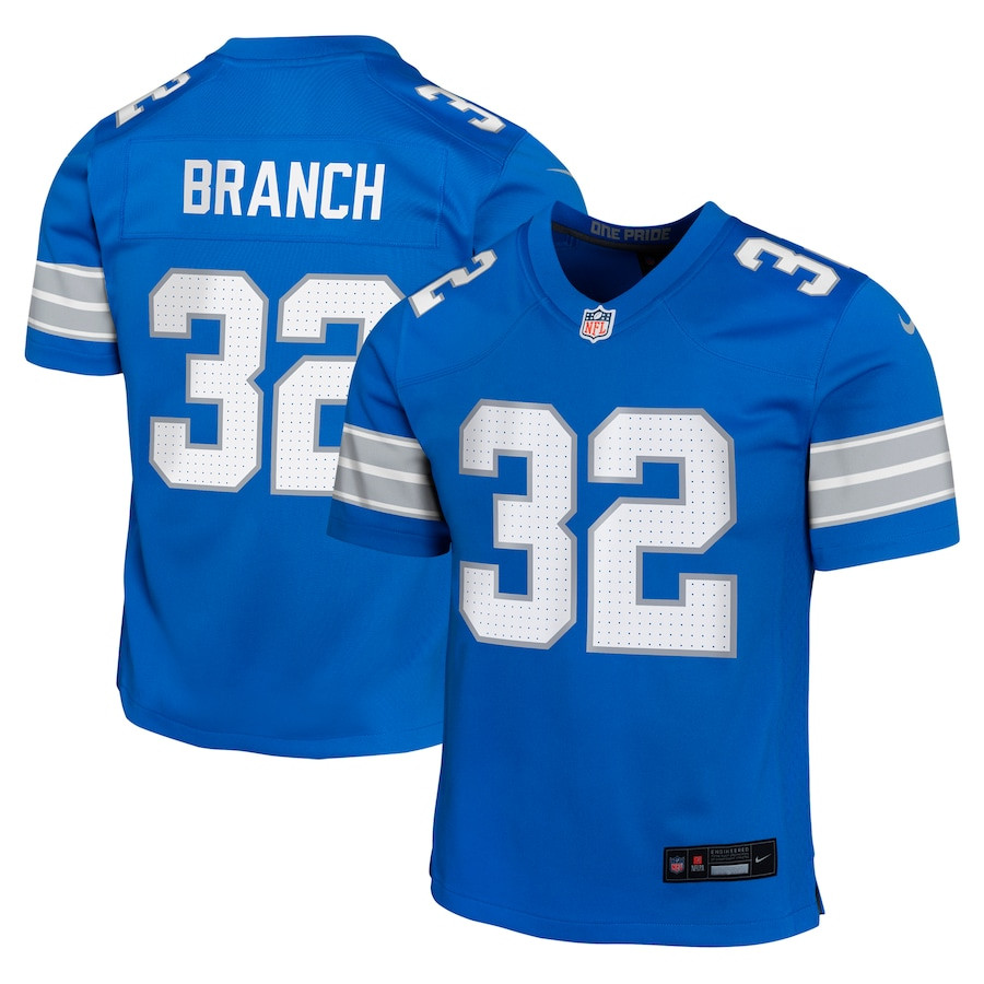 Brian Branch 32 Detroit Lions Team Player Game Blue NFL Jersey Youth