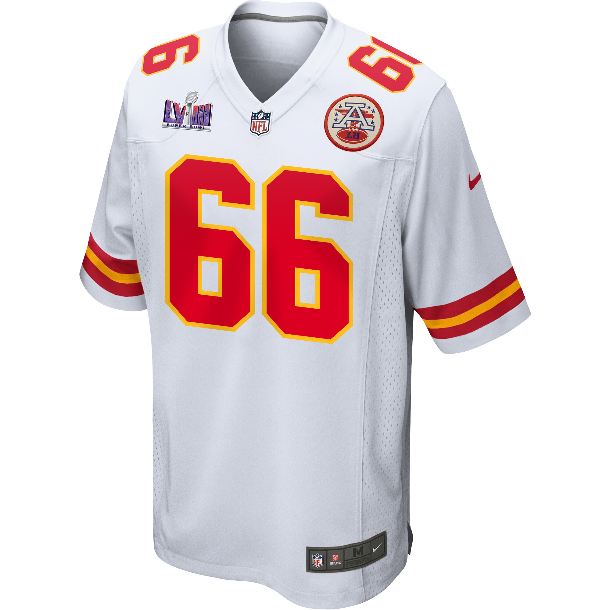 Mike Caliendo 66 Kansas City Chiefs Super Bowl LVIII Patch Game White NFL Jersey Men's
