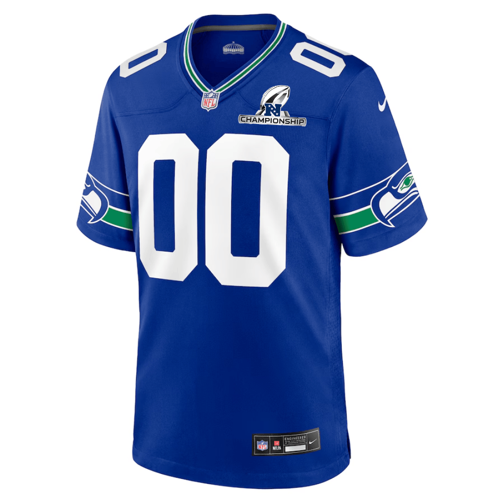Seattle Seahawks AFC Championship Patch Throwback Game Custom Royal NFL Jersey Men's