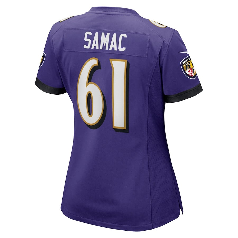 Nick Samac 61 Baltimore Ravens Game Purple NFL Jersey Women's