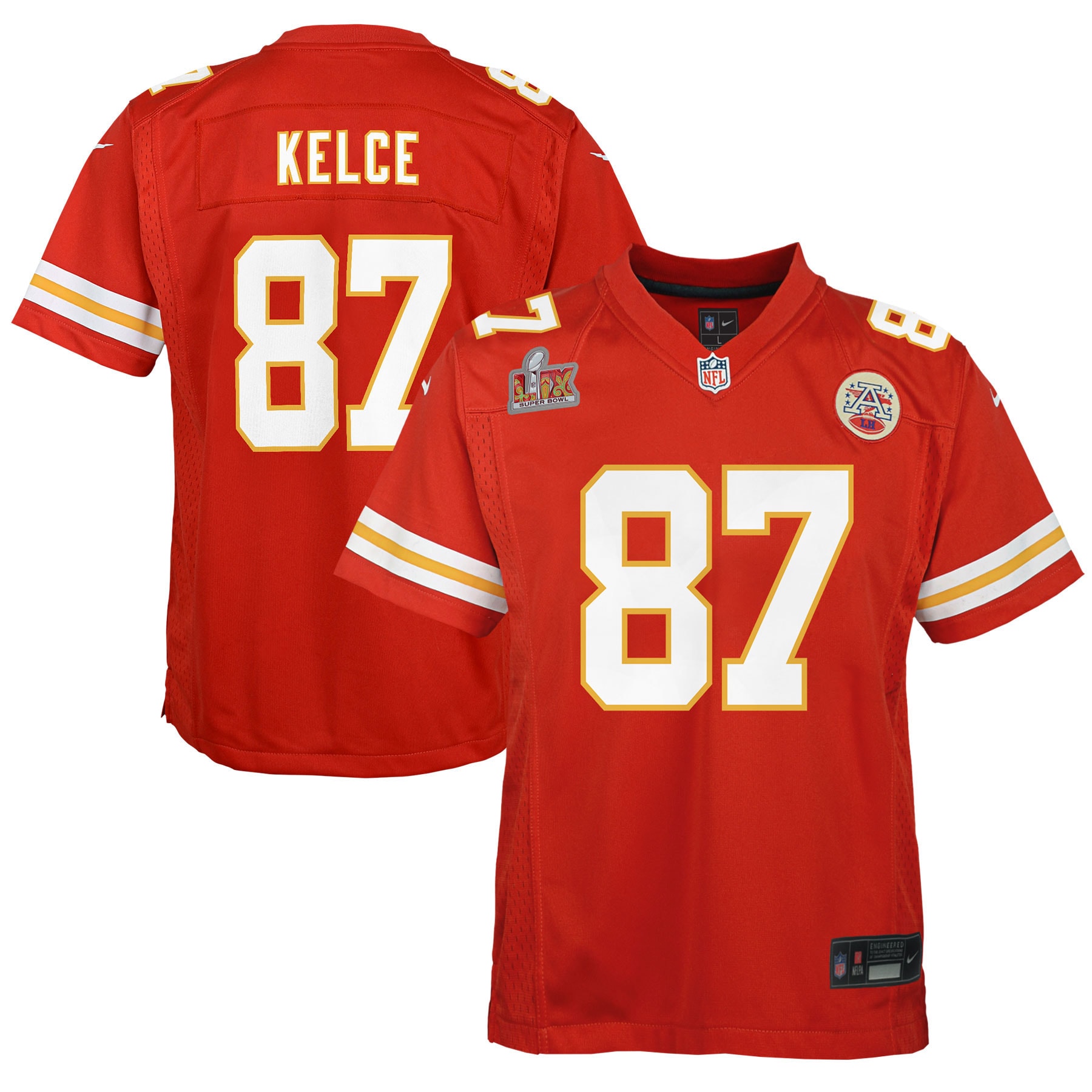 Kansas City Chiefs Travis Kelce Red Super Bowl LIX Game Player NFL Jersey Youth