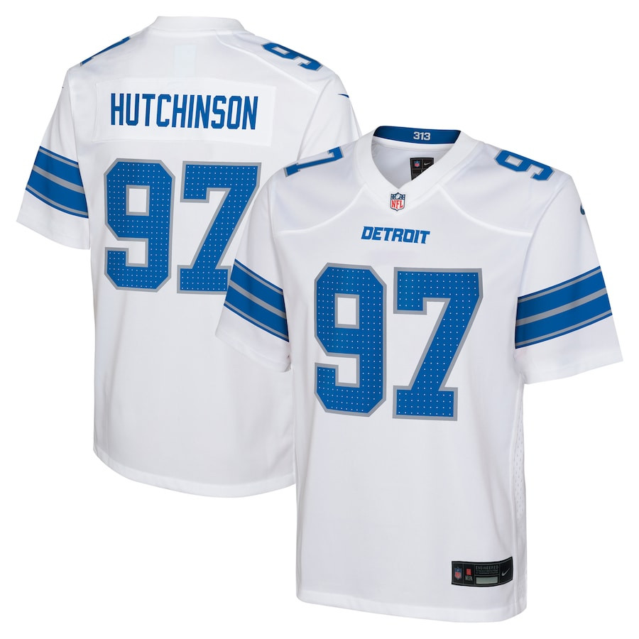 Aidan Hutchinson 97 Detroit Lions Player Game White NFL Jersey Youth