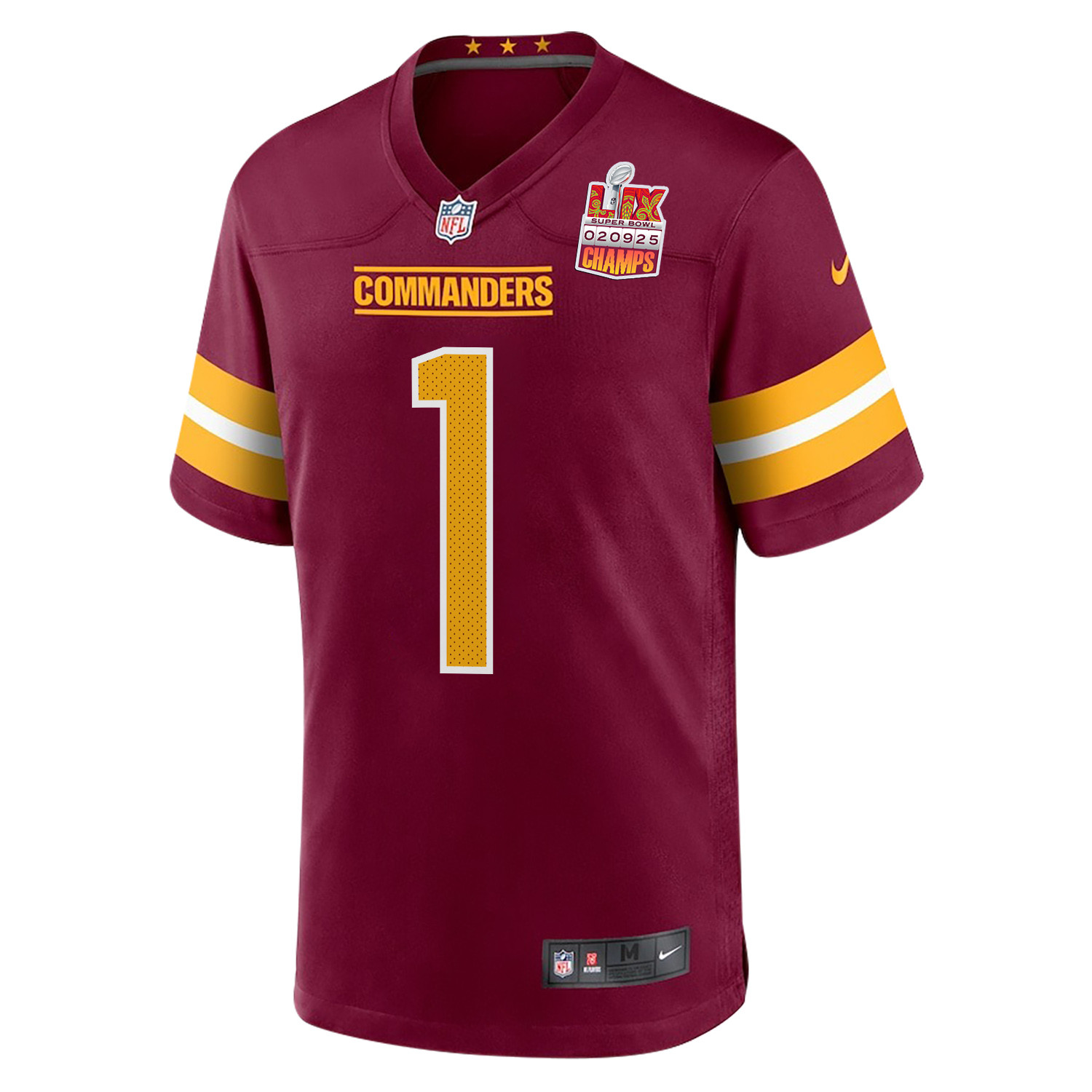 Noah Igbinoghene 1 Washington Commanders Super Bowl LIX Champions Patch Game Burgundy NFL Jersey Men's