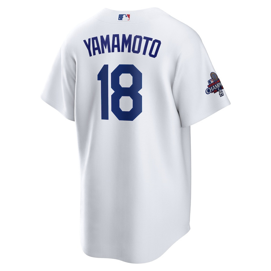 Yoshinobu Yamamoto 18 Los Angeles Dodgers 2024 World Series Champions Home Player White MLB Jersey Men's