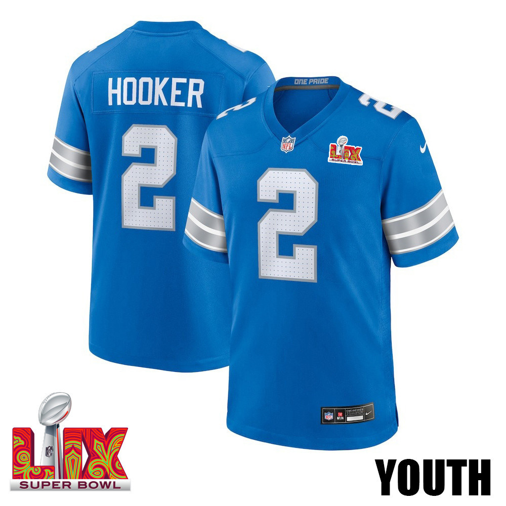 Hendon Hooker #2 Detroit Lions Super Bowl LIX Blue NFL Jersey Youth