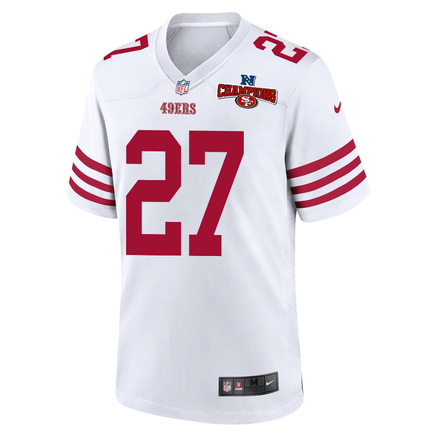 Ji'Ayir Brown 27 San Francisco 49ers NFC Champions Patch Game White NFL Jersey Men's