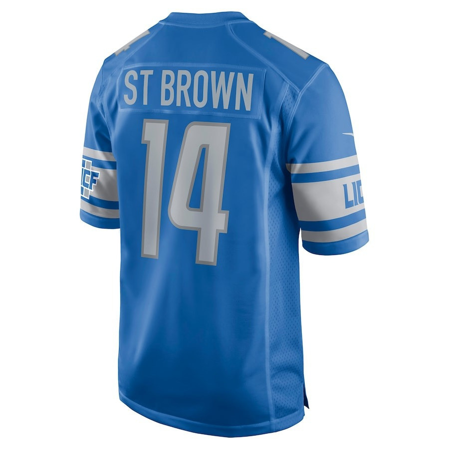 Amon-Ra St. Brown 14 Detroit Lions Sun God Game Blue NFL Jersey Men's