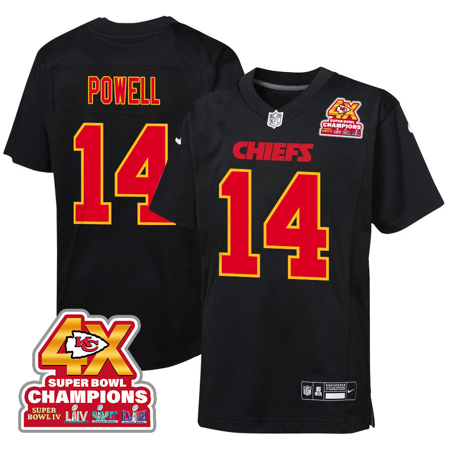 Cornell Powell 14 Kansas City Chiefs Super Bowl LVIII Champions 4X Fashion Game Carbon Black NFL Jersey Youth