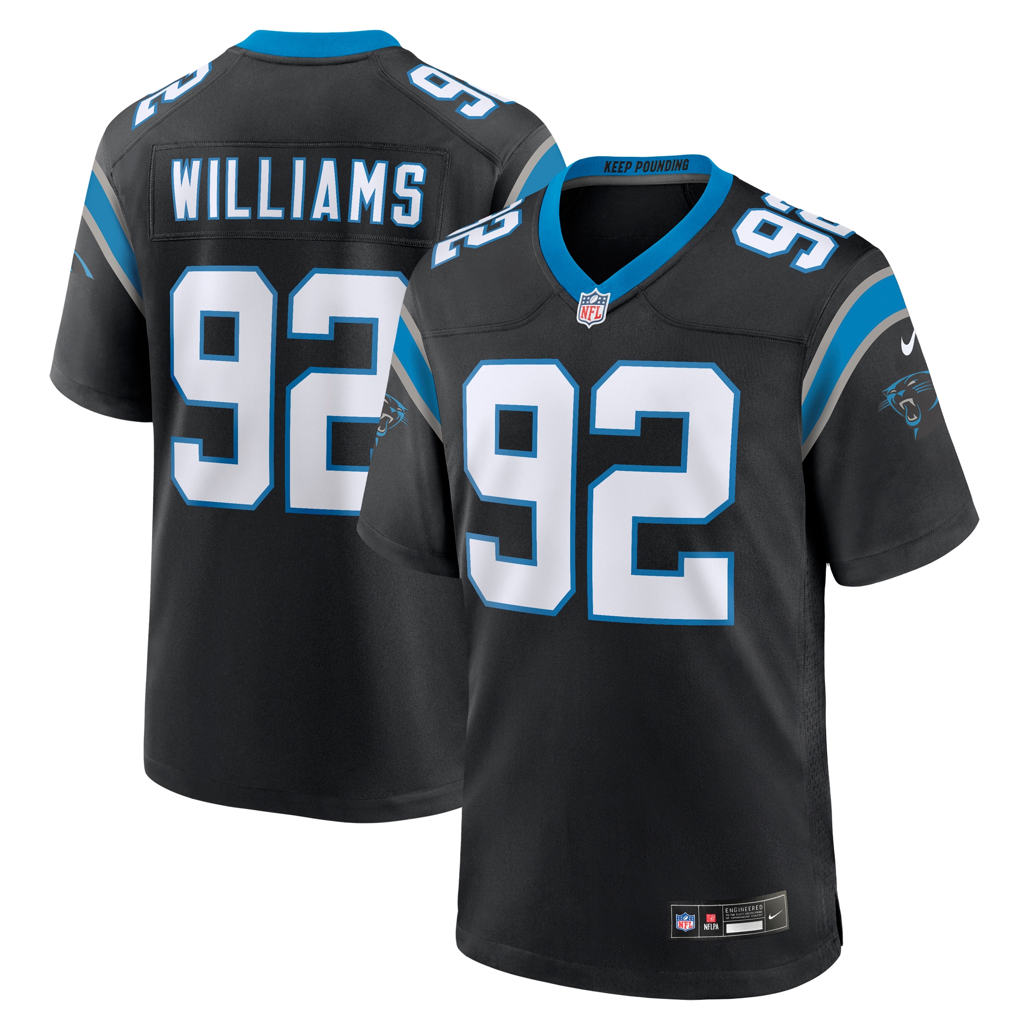 Carolina Panthers Raequan Williams Black Team Game NFL Jersey Men's