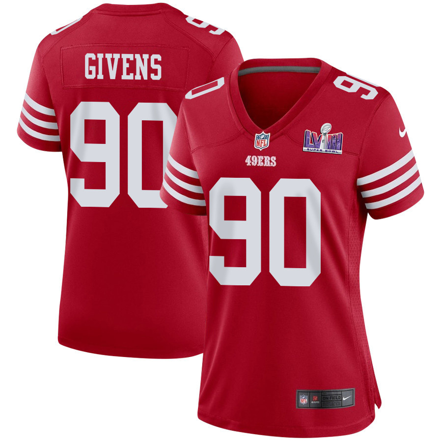 Kevin Givens 90 San Francisco 49ers Super Bowl LVIII Patch Game Scarlet NFL Jersey Women's