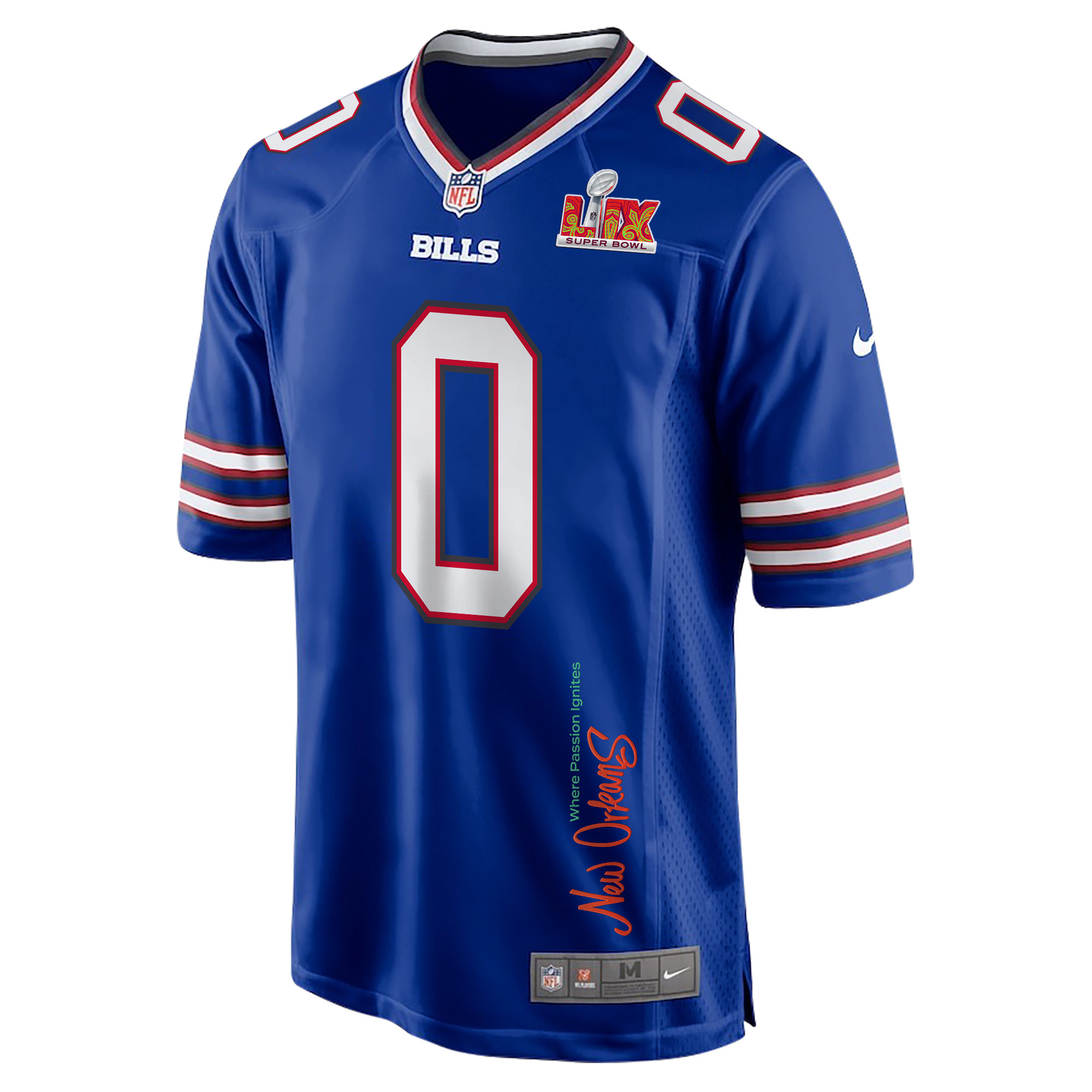 Keon Coleman 0 Buffalo Bills Super Bowl LIX New Orleans Where Passion Ignites' EMBROIDERED Game Royal NFL Jersey Men's