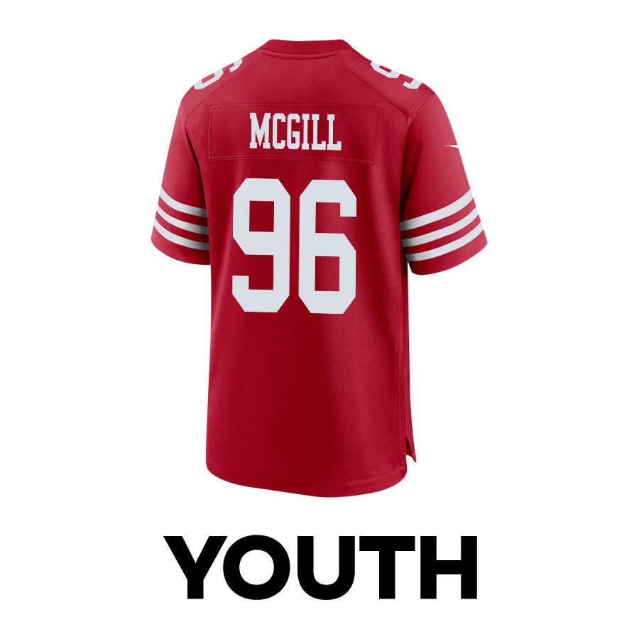 T.Y. McGill 96 San Francisco 49ers Super Bowl LVIII Patch Game Scarlet NFL Jersey Youth