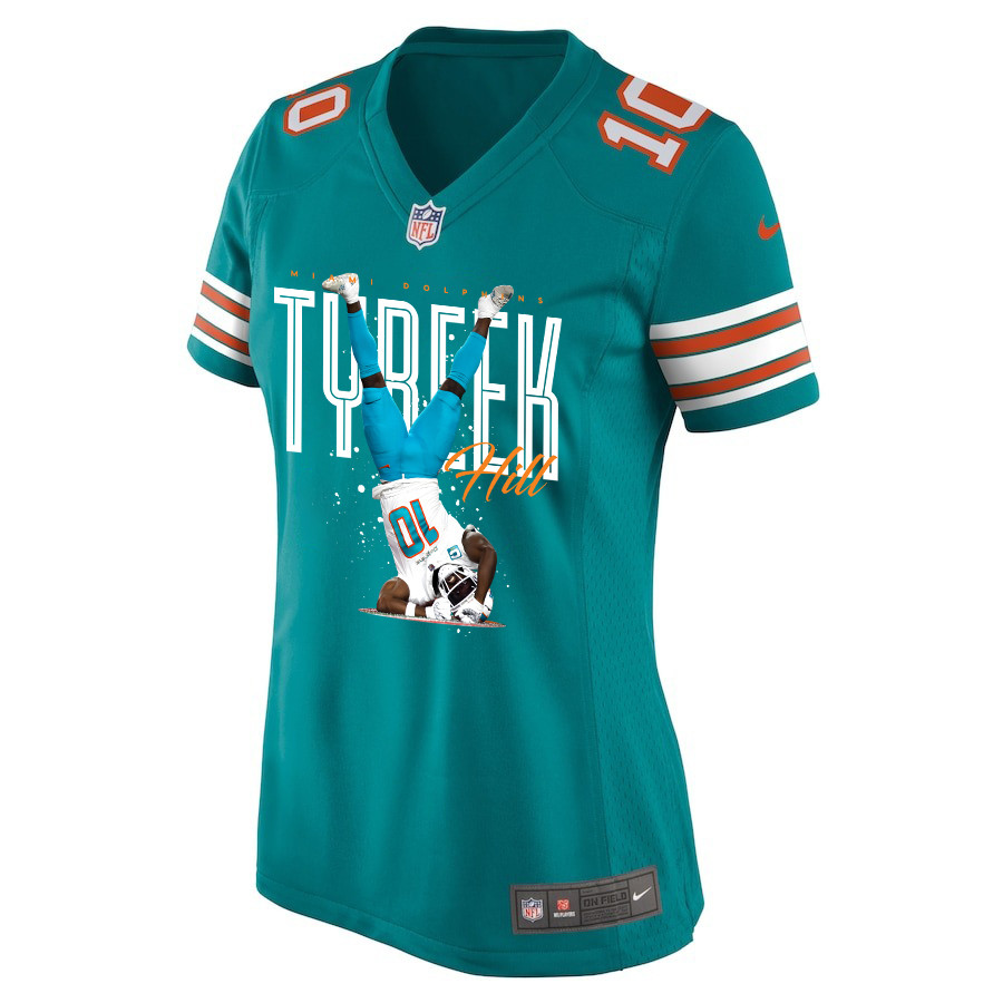 Tyreek Hill 10 Miami Dolphins Celebrating Alternate Game Aqua NFL Jersey Women's