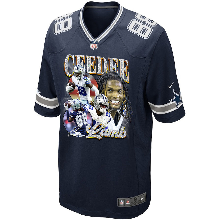 CeeDee Lamb 88 Dallas Cowboys Cee Works Hard Home Game Navy NFL Jersey Men's
