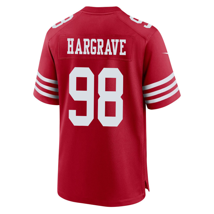Javon Hargrave 98 San Francisco 49ers Super Bowl LVIII Patch Game Scarlet NFL Jersey Men's