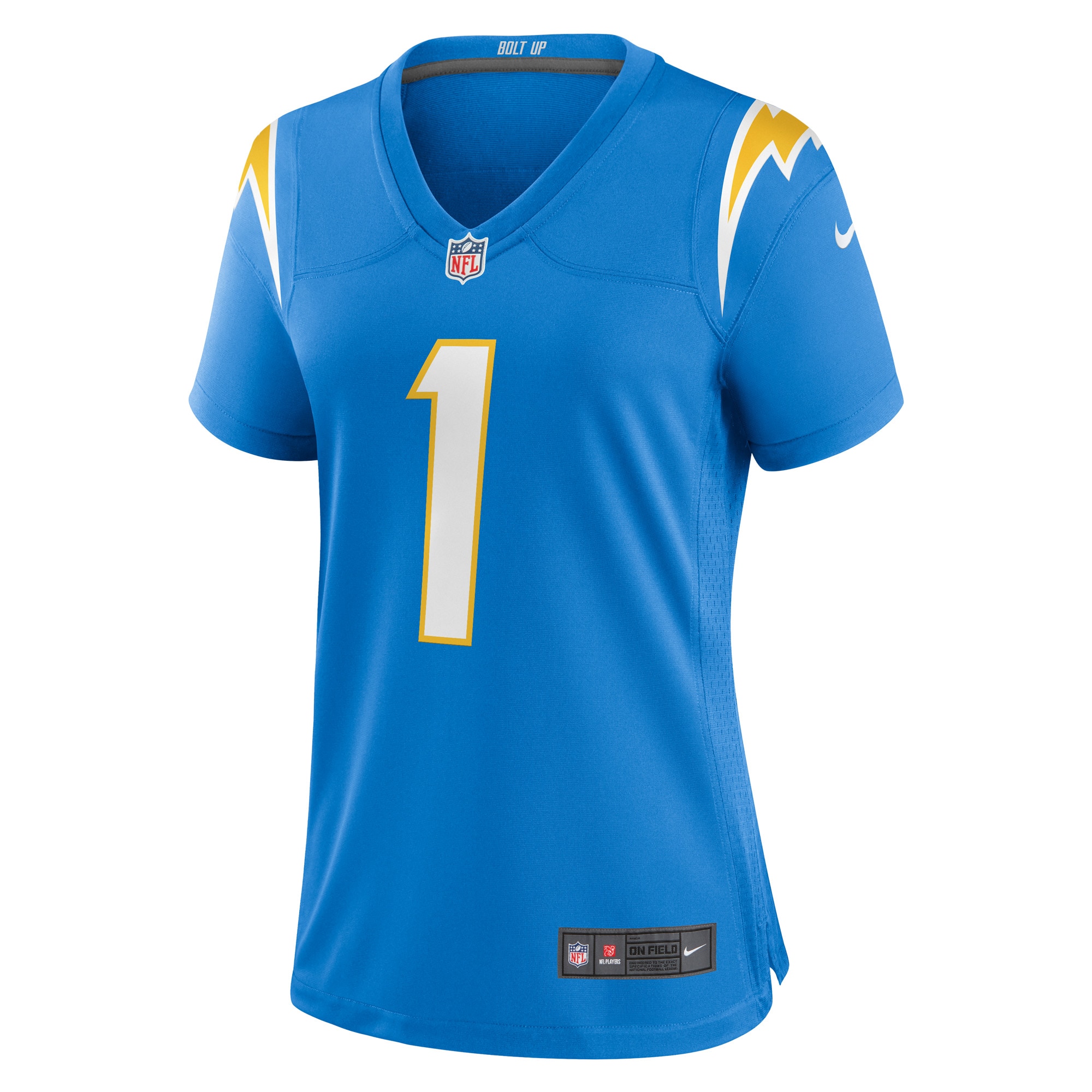 Los Angeles Chargers Number 1 Bride Powder Blue Game NFL Jersey Women's