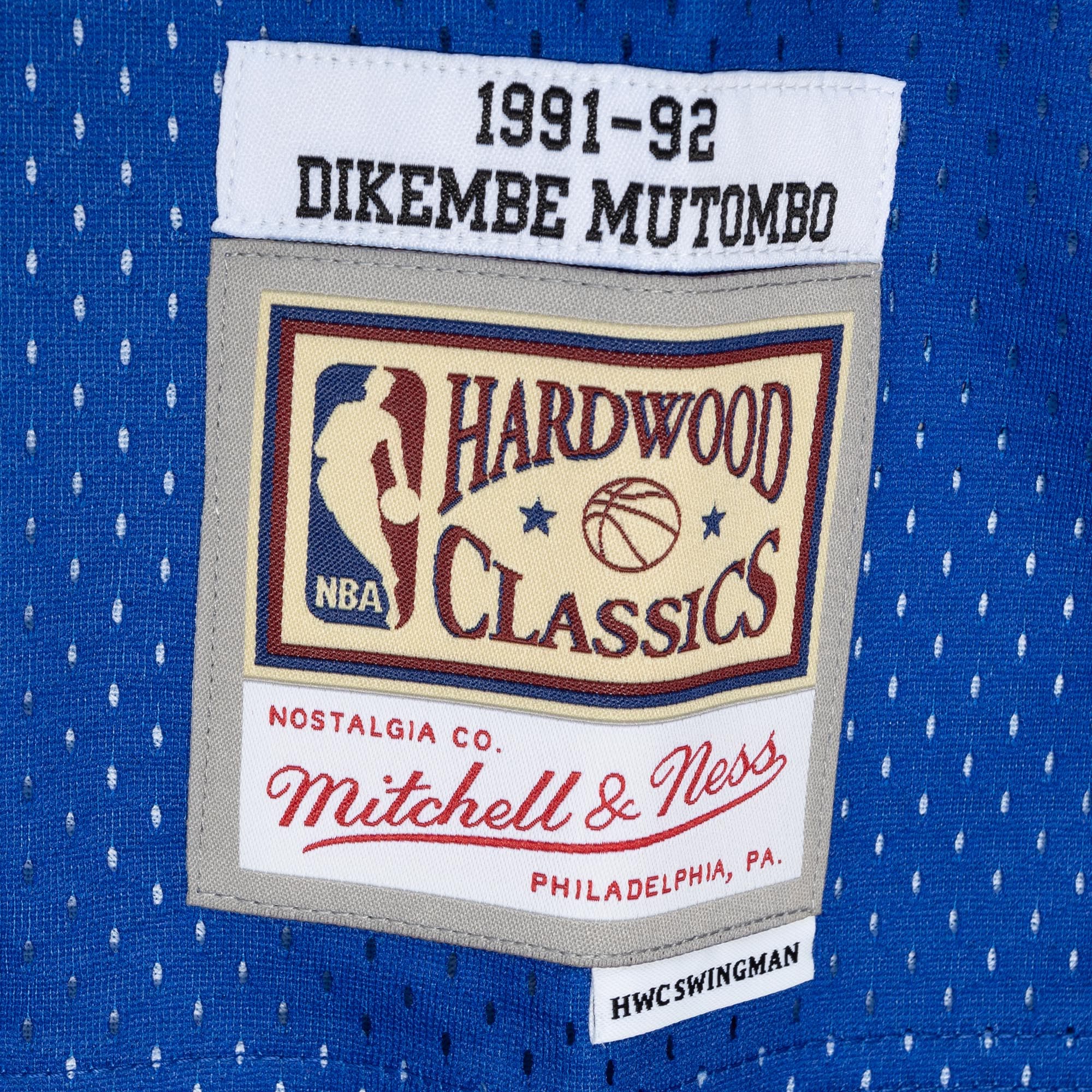 Mitchell Ness Dikembe Mutombo Royal/Gold Denver Nuggets Hardwood Classics 1991/92 Split Swingman NBA Jersey Men's
