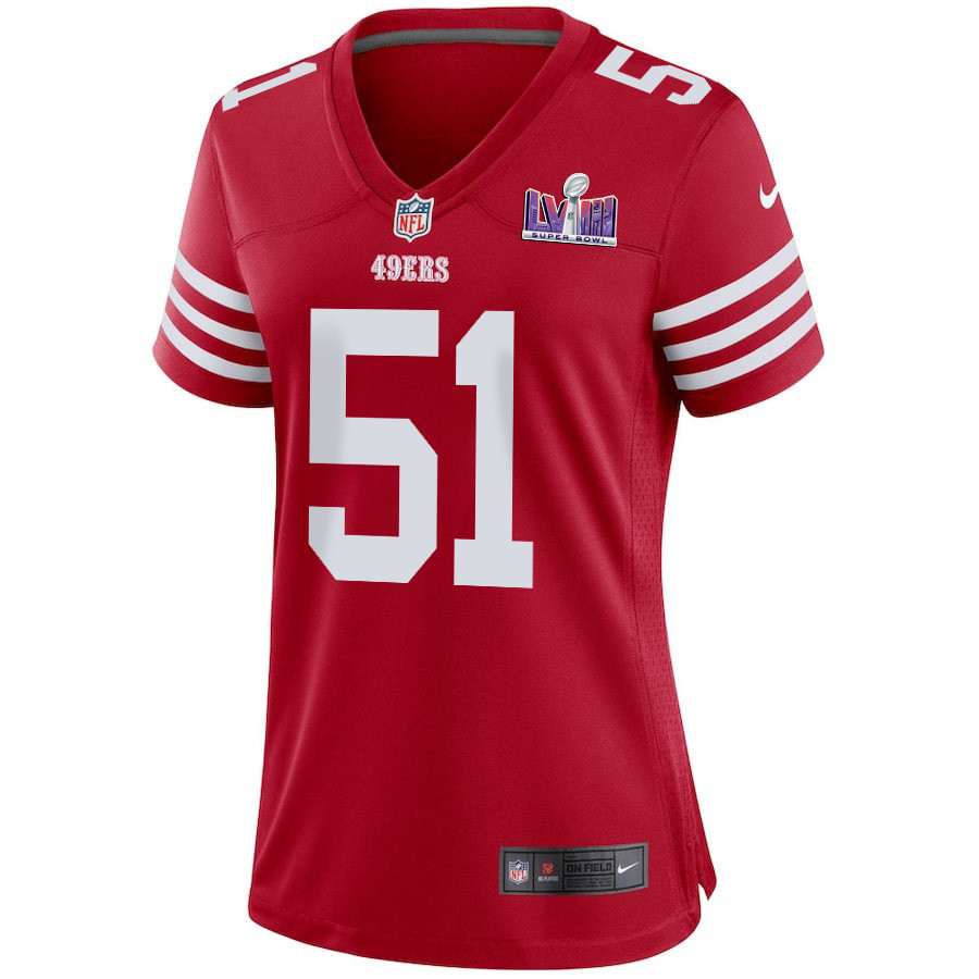 Robert Beal Jr. 51 San Francisco 49ers Super Bowl LVIII Patch Game Scarlet NFL Jersey Women's