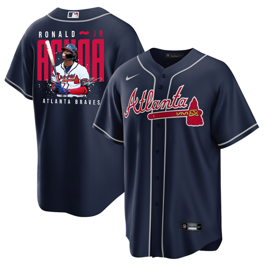 Ronald Acu?a Jr. 13 Atlanta Braves Signed Gum 2023 Alternate Player Navy MLB Jersey Men's