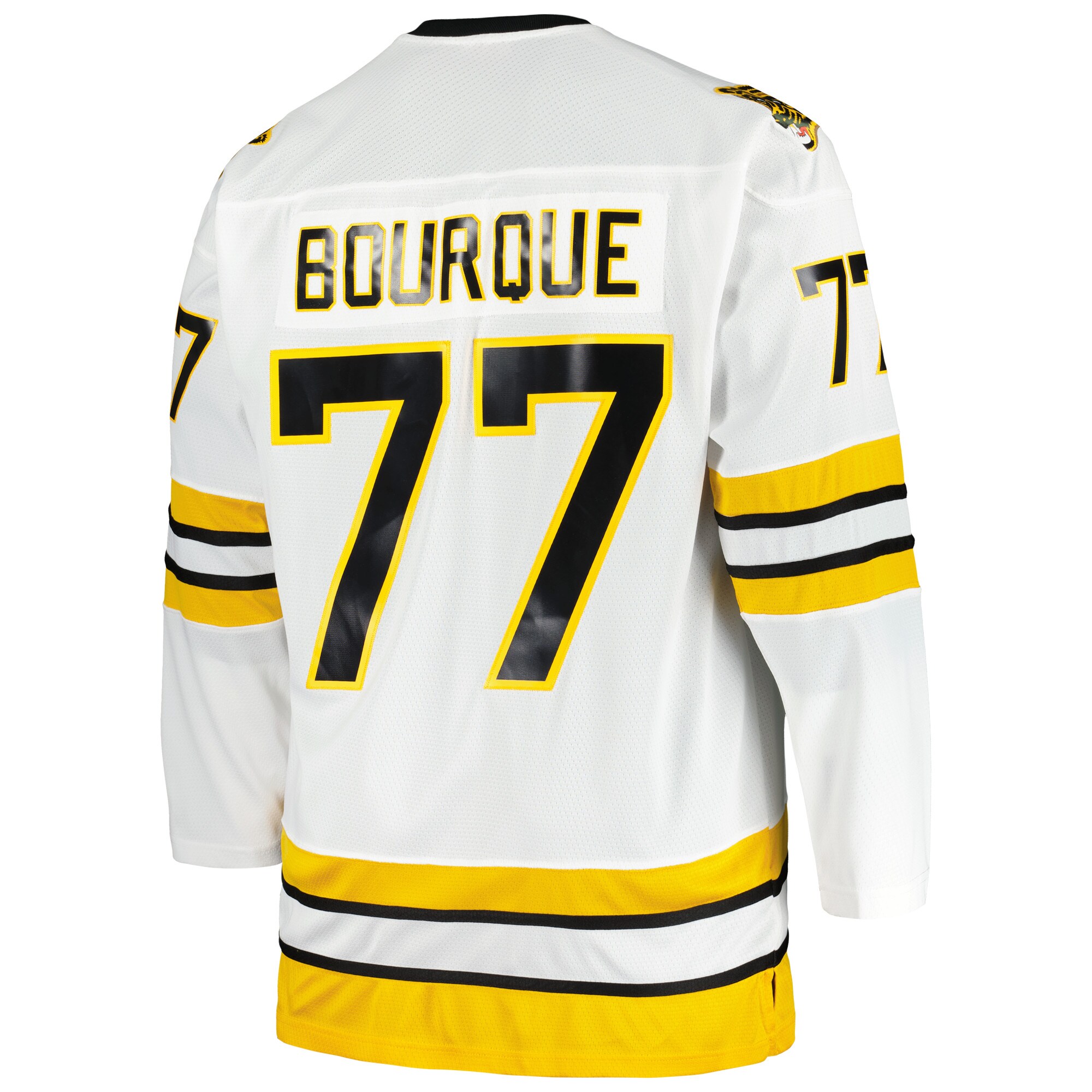 Boston Bruins Ray Bourque Mitchell Ness White Big Tall Captain Patch Blue Line Player NHL Jersey Men's