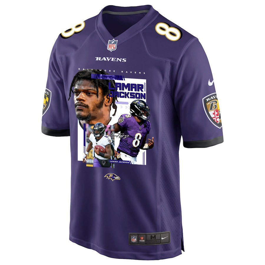 Lamar Jackson 8 Baltimore Ravens Cobra Jackson Game Purple NFL Jersey Men's