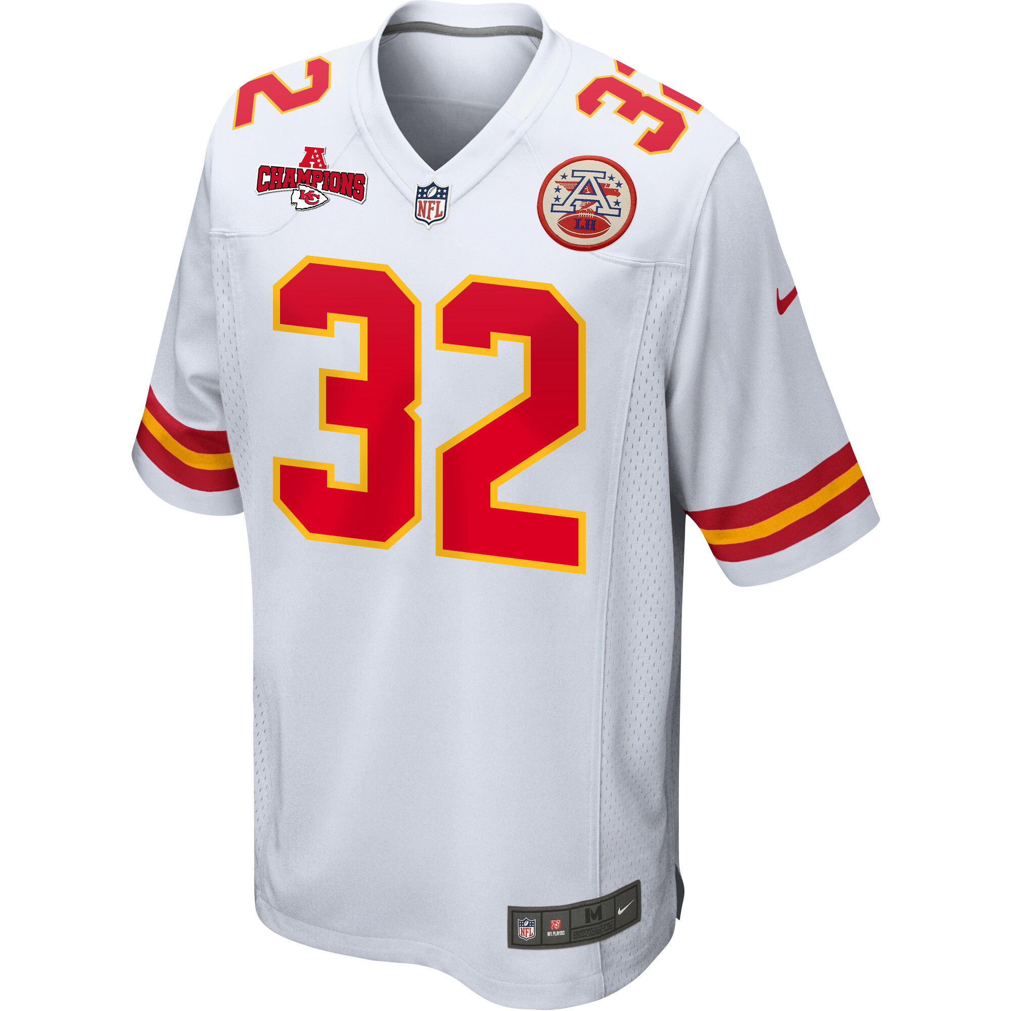 Nick Bolton 32 Kansas City Chiefs AFC Champions Patch Game White NFL Jersey Men's