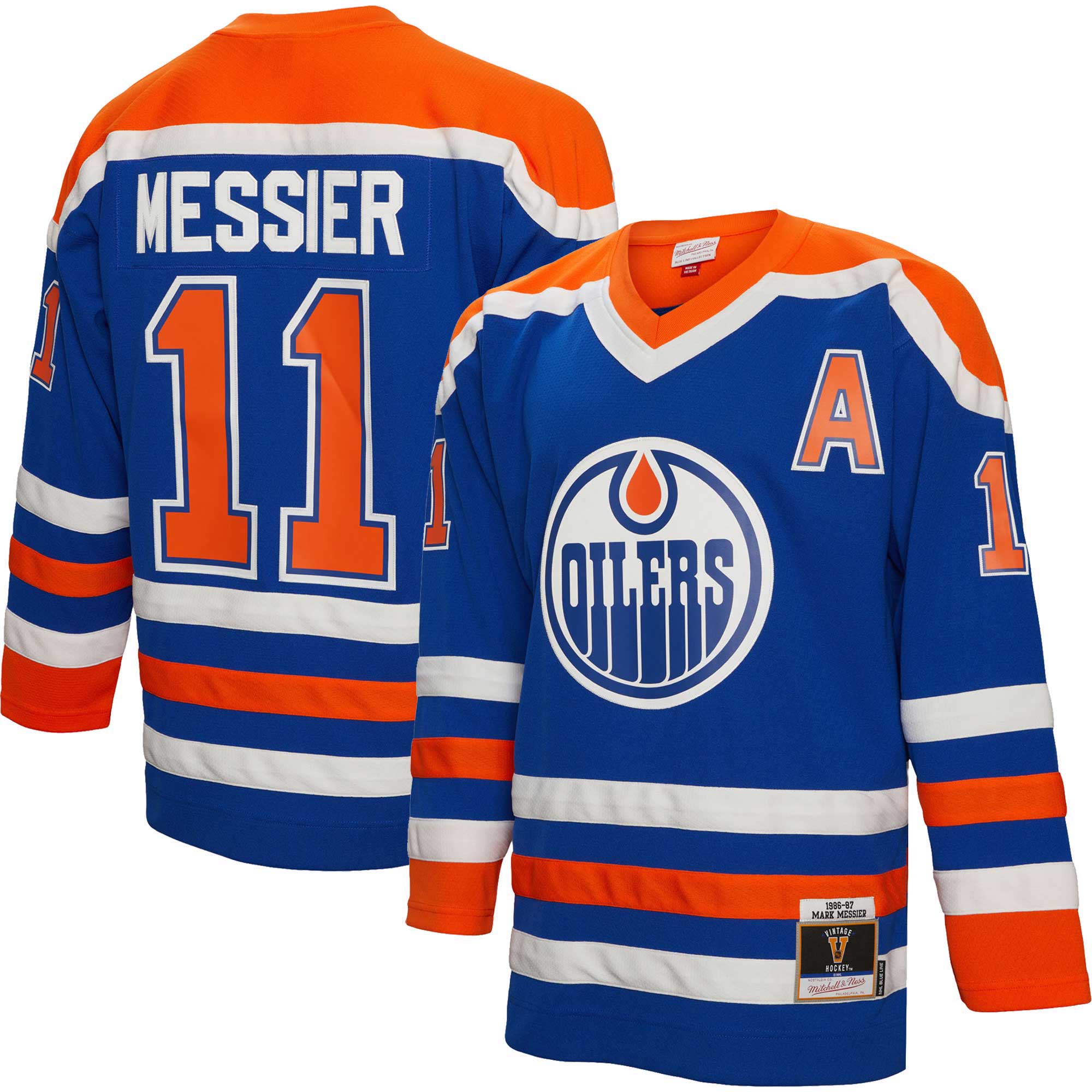 Edmonton Oilers Mark Messier Mitchell Ness Royal Alternate Captain Patch 1986/87 Blue Line Player NHL Jersey Men's